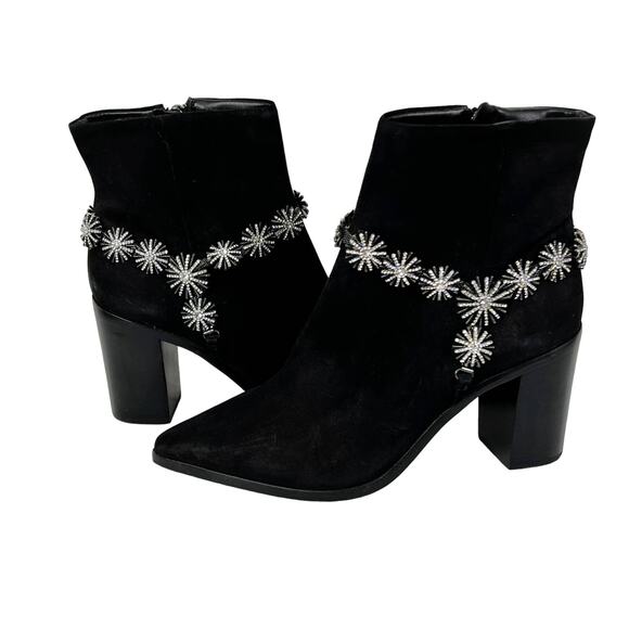 Schutz Teia Embellished Harness Suede Black Ankle Boots Size 6.5 - Picture 2 of 16